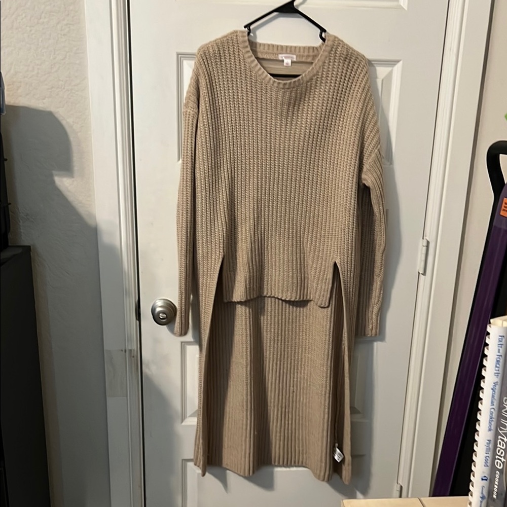 Tan Knit Sweater Dress Set